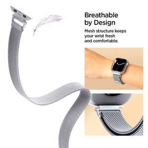 Spigen WBM4 hihna Apple Watch 8 / 9 / 10 / 11 / SE (40 / 41 / 42 mm) hopeinen