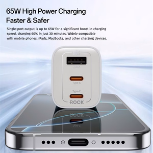 Rock Wall charger Ice2Cube GaN - USB + 2xType C - PD 65W 3A white