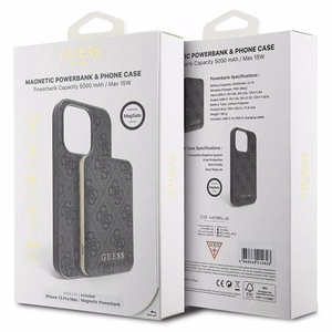 Guess 4G Metal Logo kotelo iPhone 13 Pro Max + 5000mAh MagSafe varavirtalähde - musta