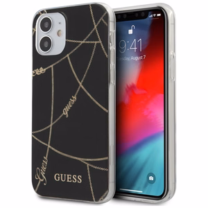 Guess GUHCP12SPCUCHBK iPhone 12 mini 5.4" musta/musta kovakotelo Kultaketju-mallisto