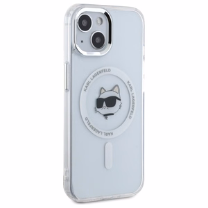 Karl Lagerfeld IML Metal Choupette Head MagSafe iPhone 15 Plus Suojakuori - valkoinen