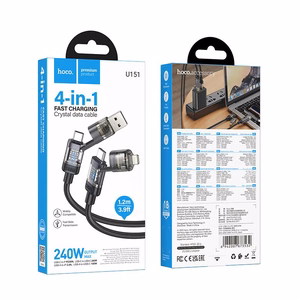 Hoco U151 kaapeli 4in1 USB A/C - USB C/Lightning 240W 1,2 m musta