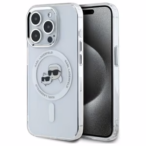 Karl Lagerfeld IML Metal Karl&Choupette Head MagSafe iPhone 15 Pro Suojakuori - valkoinen