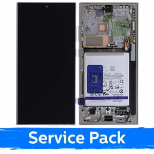 LCD Näyttö yhteensopiva Samsung S928 S24 Ultra kehyksellä / Titanium Gray / (Service Pack) +AKKU MUKANA