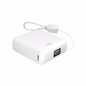Puro 10000mAh 20W USB-C USB-A Varavirtalähde näytöllä ja sisäänrakennetulla USB-C-kaapelilla - Valkoinen