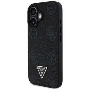 Guess Grained Hot Stamp Peony Triangle Logo MagSafe Suojakuori iPhone 16:lle - musta