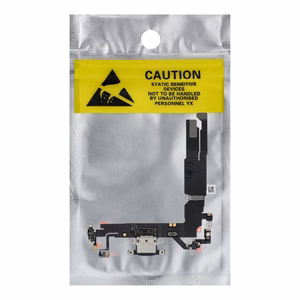 Original charging-port flex cable removed from a donor device for iPhone 16 – black