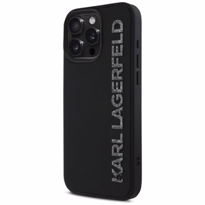 Karl Lagerfeld HC 3D Rubber Elongated Glitter Suojakuori iPhone 16 Prolle - musta
