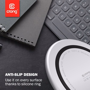Crong PowerSpot Qi 15 W USB-C langaton laturi karkaistulla lasipinnalla, varjonmusta