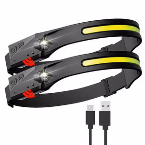 USB-C-ladattava LED-otsalamppu liiketunnistimella, IPX4, 1200 mAh – musta
