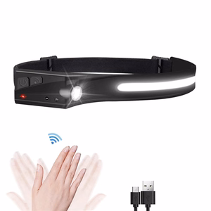 USB-C-ladattava LED-otsalamppu liiketunnistimella, IPX4, 1200 mAh – musta