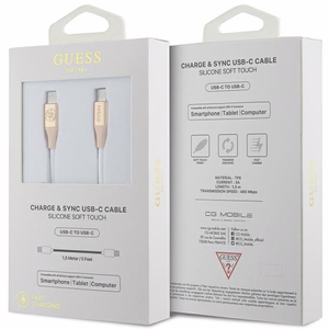 Guess Ebossed Logo USB-C / USB-C Kaapeli 1.5m Pikalataus - kultainen