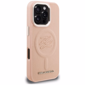 Karl Lagerfeld nimikirjain ja metallilogo MagSafe suojakuori iPhone 16 Pro Max - vaaleanpunainen