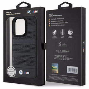 BMW M Perforated And Stitched Line MagSafe Suojakuori iPhone 16 Pro Max:lle - Musta