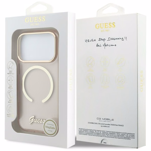 Guess IML Script Metal MagSafe Suojakuori iPhone 17 Pro:lle - Vaaleanpunainen