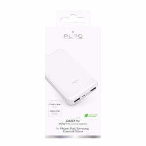 Powerbank Puro White 10000mAh 12W 2xUSB-A + USB-C - valkoinen