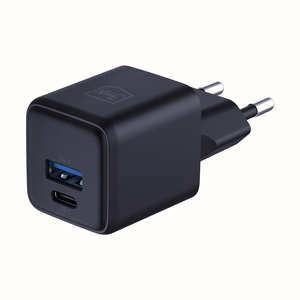 Musta 3mk Hyper GaN -seinälaturi, 20 W, QC4+/PD/PPS, USB 1A1C, EU