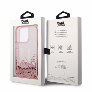 Karl Lagerfeld KLHCP14XLBKLCP iPhone 14 Pro Max 6.7 vaaleanpunainen / vaaleanpunainen kovakuori Liquid Glitter Big KL