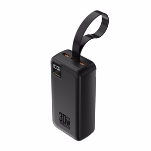 Wozinsky W8-W 30000 mAh 30W varavirtalähde, 2x USB-A, USB-C, taskulampulla, musta