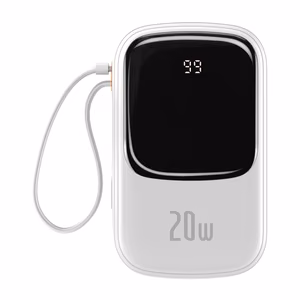 Baseus Qpow Pro 20000mAh varavirtalähde - USB + Type C - PD 20W Lightning kaapelilla valkoinen