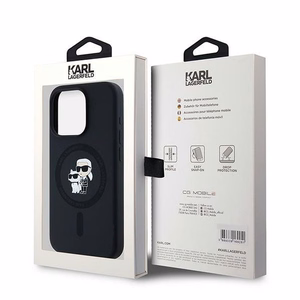 KARL LAGERFELD Suojakuori IPHONE 15 Pro yhteensopiva MagSafe KLHMP15LSCMKCRHK (Silicone KC Body Ring) musta
