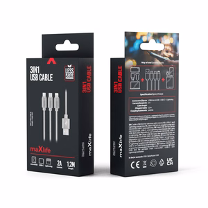 Maxlife 3in1 cable USB - Lightning + USB-C + microUSB 1,0 m 2,1A grey nylon