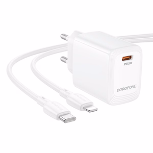 Borofone Wall charger BN28 Fuente - Type C - PD 30W with Type C to Lightning cable white