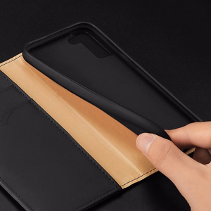 Dux Ducis Hivo Nahka Flip Cover Aitoa nahkaa Lompakko korteille ja asiakirjoille Samsung Galaxy S22 + (S22 Plus) Sininen