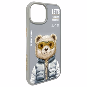 Nimmy Cool&Cute 2.0 Bear Suojakuori iPhone 15:lle - harmaa