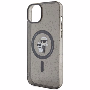 Karl Lagerfeld Karl&Choupette Glitter MagSafe Suojakuori iPhone 15 Plus:lle - musta