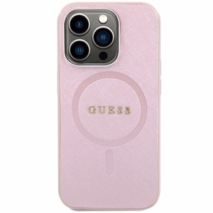 Guess Saffiano MagSafe Suojakuori iPhone 15 Pro:lle - vaaleanpunainen