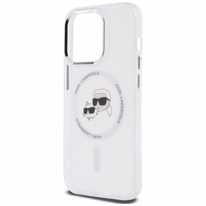 Karl Lagerfeld IML Metal Karl ja Choupette Head MagSafe iPhone 14 Pro Suojakuori - Valkoinen