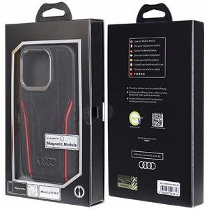 Audi Aitoa nahkaa oleva Suojakuori MagSafella iPhone 14 Pro:lle - musta ja punainen