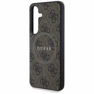 GUESS HC Magneettinen PU 4G Ring Classic Logo Suojakuori Samsung Galaxy S25 Ruskea
