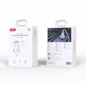 XO autolaturi CC67 12W 2x USB, musta + USB - USB-C-kaapeli