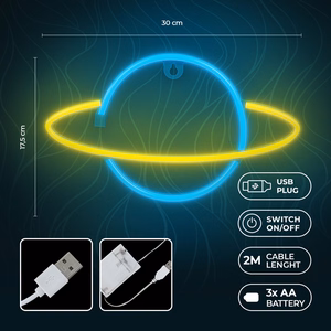 Neon LED-valo SATURN keltainen sininen Bat + USB FLNE11 Forever Light