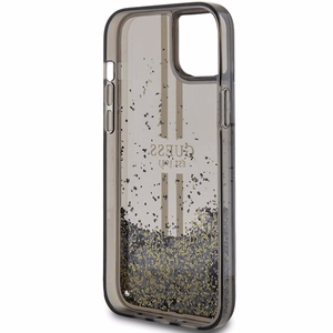 Guess Liquid Glitter Gold Stripes suojakuori iPhone 15 Plus / 14 Plus:lle - musta