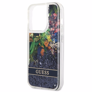 Guess Flower Liquid Glitter Suojakuori iPhone 14 Pro Max:lle - sininen