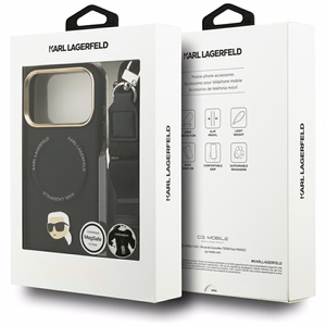 Karl Lagerfeld Big Strap Karl Metal Logo MagSafe suojakuori iPhone 17 Pro:lle - musta