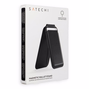 Satechi Vegan Leather Wallet Stand -vegaaninahkalompakko jalustalla, MagSafe-yhteensopiva, musta