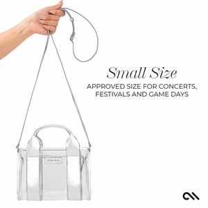 Case-Mate Micro Tote Bag vettä hylkivä olkalaukku, Silver Chrome / Clear