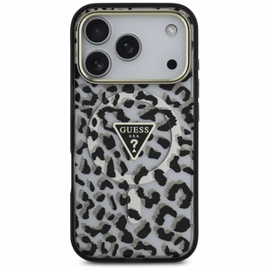 Guess Leopard Glitter MagSafe -kuori iPhone 17 Pro musta
