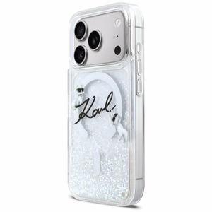 Karl Lagerfeld Liquid Glitter Karl Script Logo MagSafe Suojakuori iPhone 17 Pro:lle - Kirkas