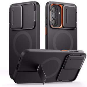 Tech-Protect Kevlar Aura MagSafe -suojakuori Samsung Galaxy A57 -mallille, musta ja oranssi