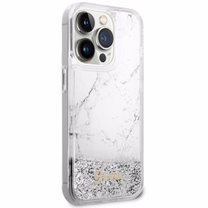 Guess GUHCP14LLCSGSGH iPhone 14 Pro 6.1" valkoinen/valkoinen hardcase Liquid Glitter Marble