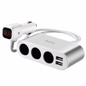 Hoco Z13 auton pistorasian haarukka 2 USB-portilla ja 3 pistokkeella