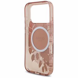 Guess IML Flowers Pearl Strap MagSafe suojakuori iPhone 17 Pro - pinkki