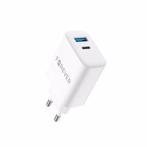 Forever TC-07-30AC PD QC charger 1x USB-C 1x USB 30W white + USB-C - USB-C cable 60W