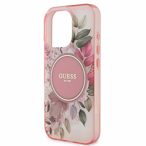 Guess IML Flower ja Tonal Circle MagSafe iPhone 16 Pro Max Suojakuori - Vaaleanpunainen