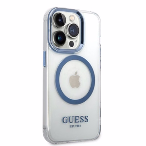 Guess Metal Outline MagSafe suojakuori iPhone 14 Pro:lle - sininen